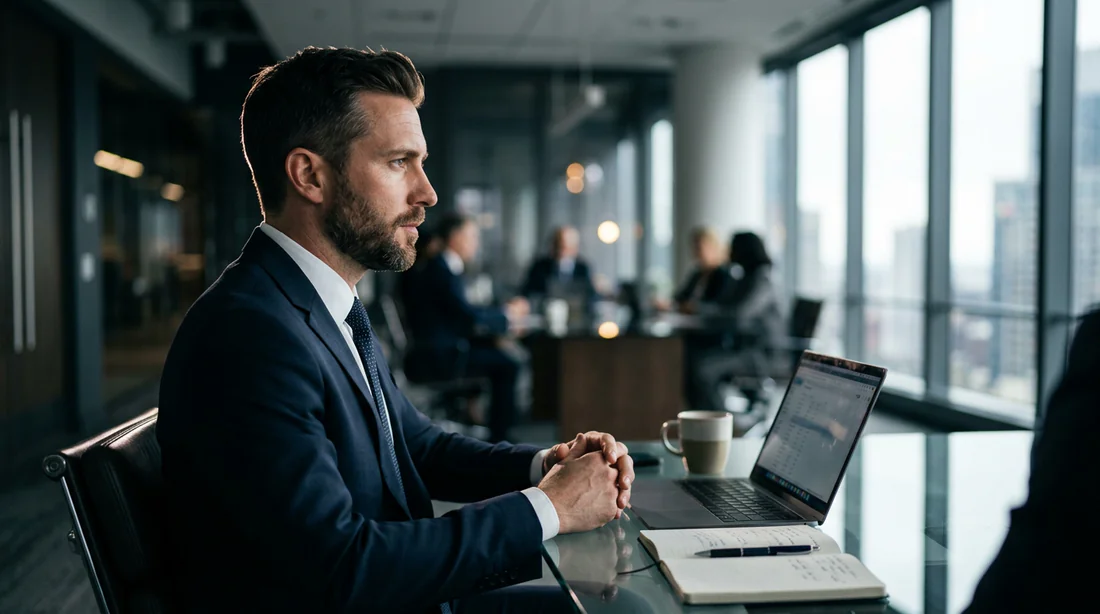 Un entrepreneur concentré au travail dans un bureau moderne