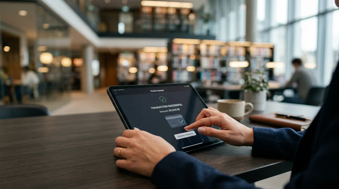Gros plan sur la finalisation digitale d'une clôture de compte bancaire