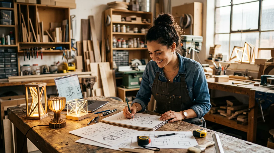 Une entrepreneuse concentrée dans son atelier de création, illustrant le dynamisme de l'entreprenariat soutenu financièrement
