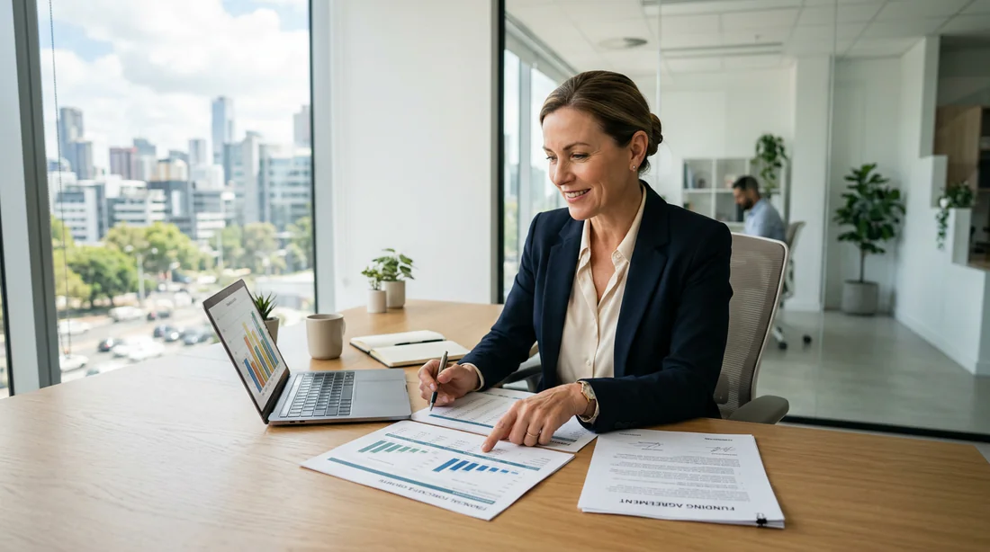 Un chef d'entreprise analysant des graphiques financiers pour son financement.