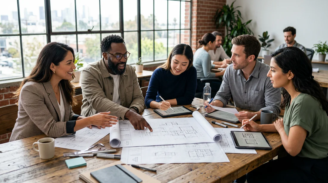 Des entrepreneurs en train de collaborer sur un projet d'entreprise innovant