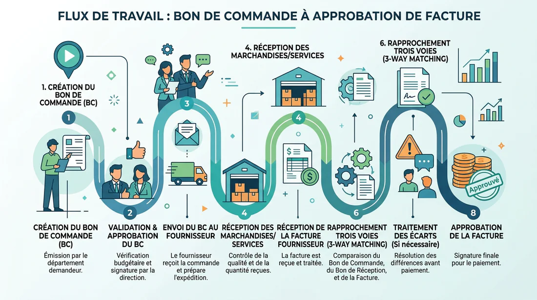 Infographie montrant le processus de validation d'un bon de commande