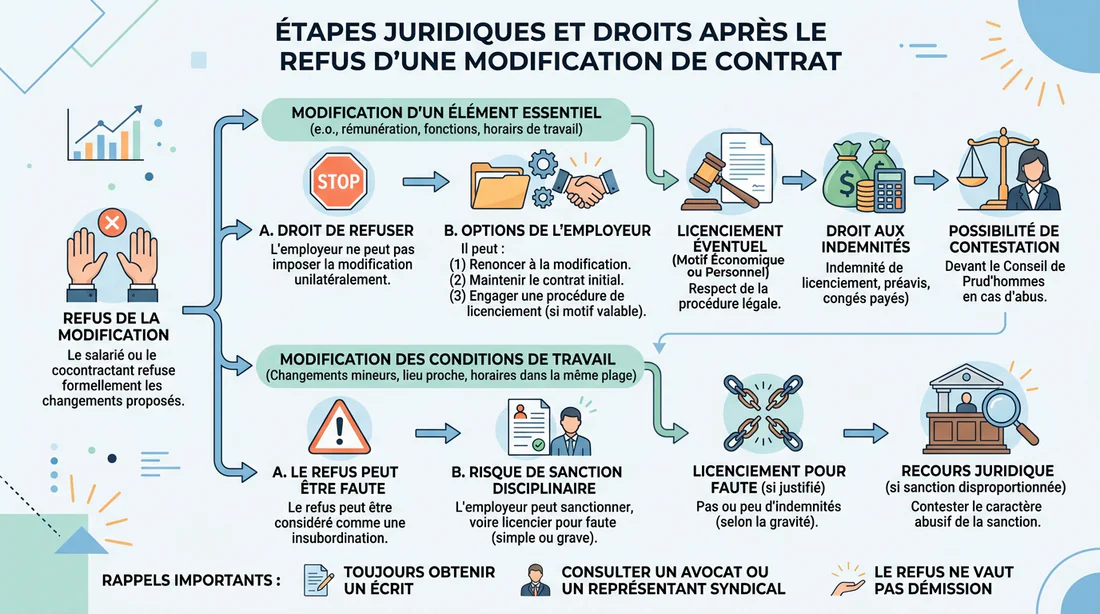 Infographie montrant les démarches et recours juridiques après refus