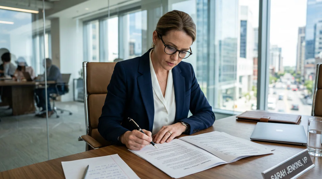 Professionnel examinant un contrat avant d'apposer sa réserve