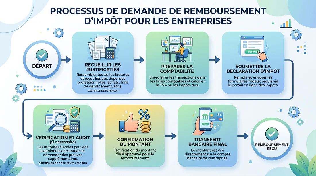 Schéma explicatif des étapes de demande de remboursement d'impôt