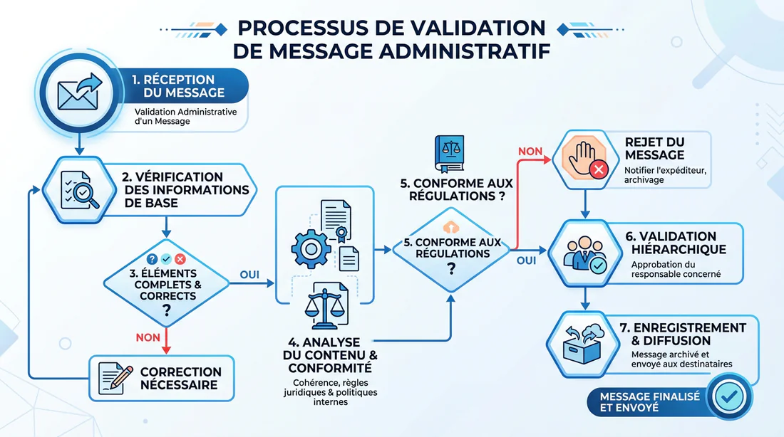 Schéma explicatif des étapes de traitement d'un message par l'administration