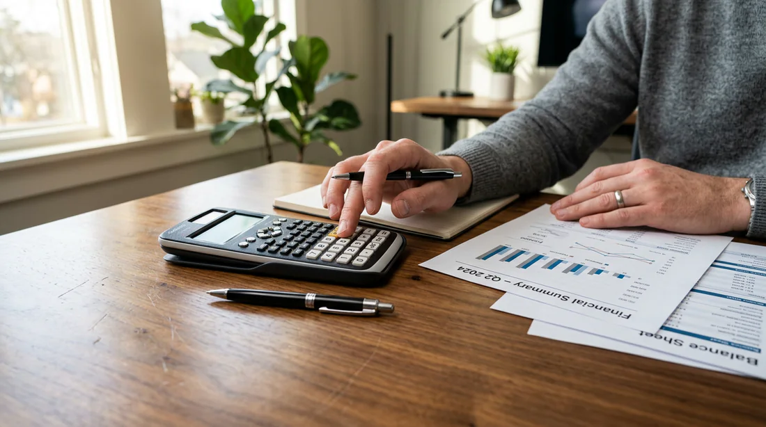 Calcul de la TVA de 20 pour cent avec une calculatrice de bureau.